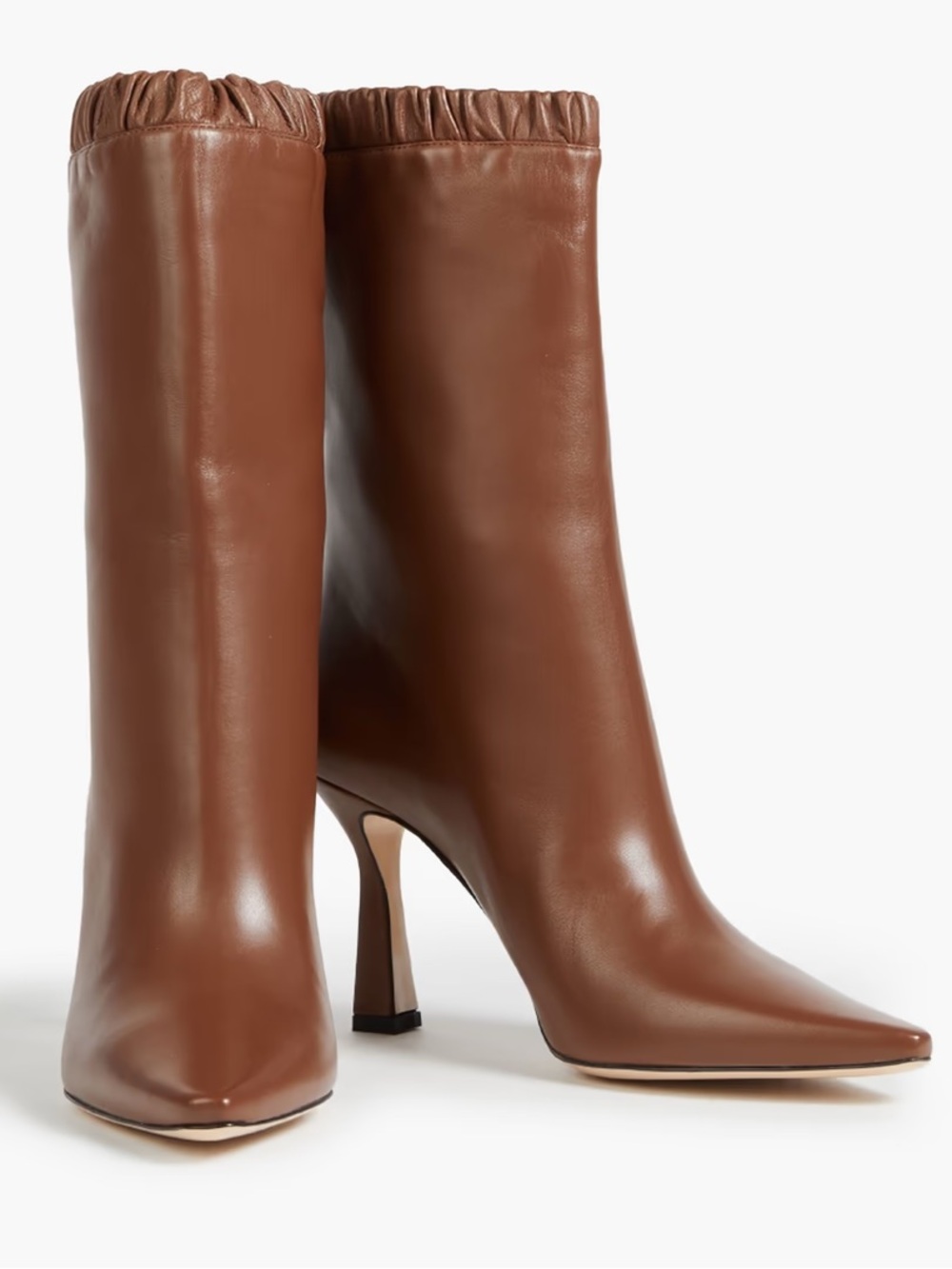 Wandler Lina Slouch Lambskin Leather Cocoa Brown Gathered Mid Calf Boots NEW 39
